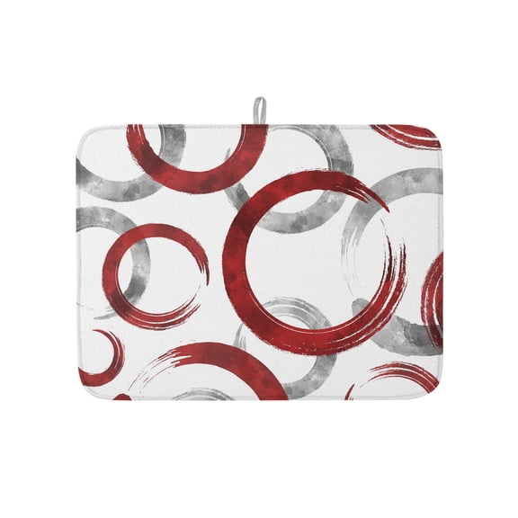 Abstract Red Gray Circle Dish Drying Mats for Kitchen Counter,Absorbent Microfiber Dish Drainer Rack Mat Retro Geometric Texture Drying Pad for Sinks,Utensils,Countertops,18x24in