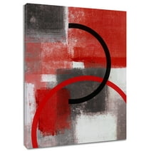 Abstract Red and Gray Geometric Painting Canvas Wall Art Decor Black Ink Lines Wall Art Home Decoration for Living Room Bathroom Bedroom Office Ready to Hang,12x16inch