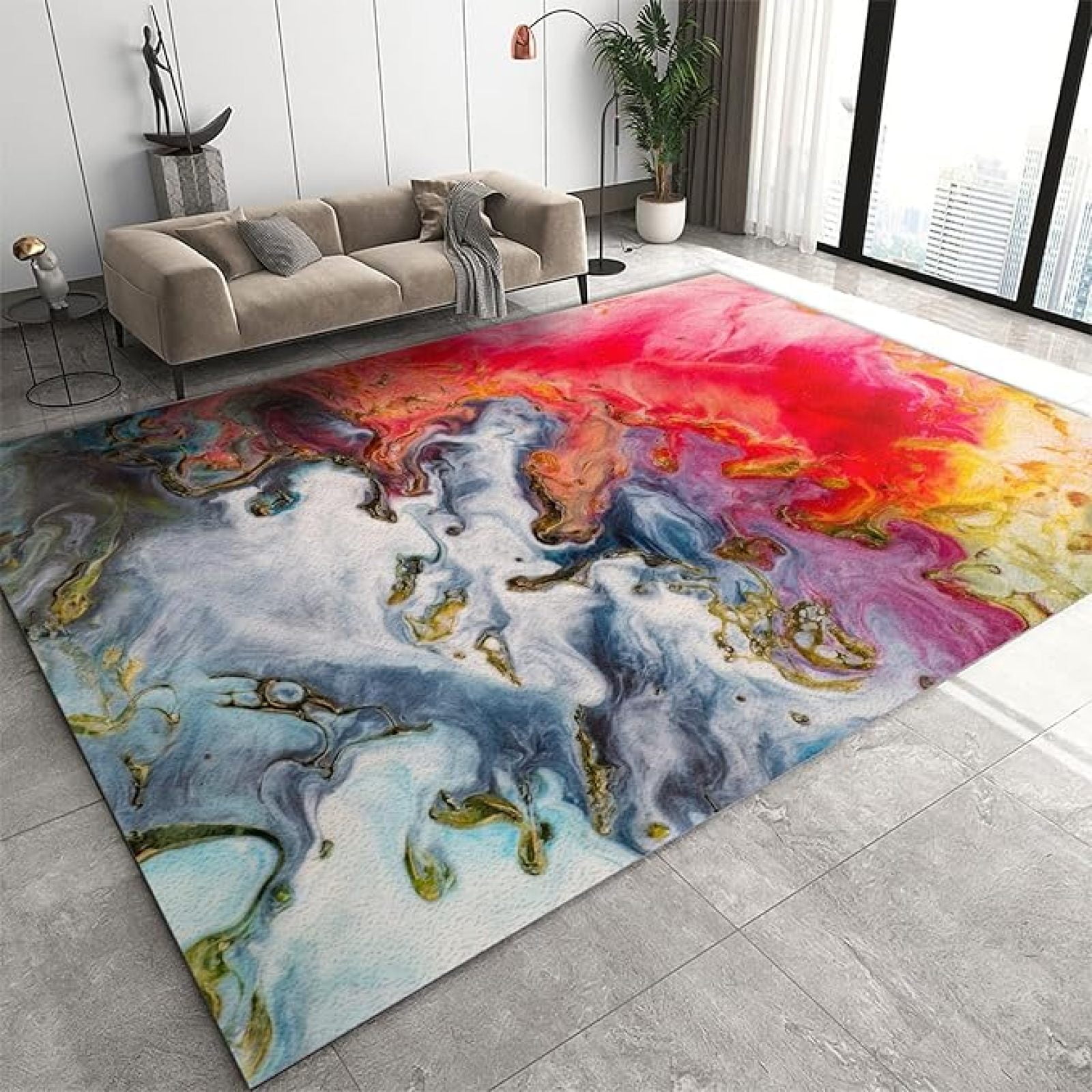 Abstract Red Grey Marble Area Rug, Modern Art Fluid Marble Indoor ...