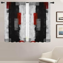 Abstract Red and Grey Window Curtains for Bedroom 52 x 63 Inch Wide Mordern Black White Art Minimalist Design Lattice Stitching Living Room Treatment Set of 2 Curtain Panels Drapes