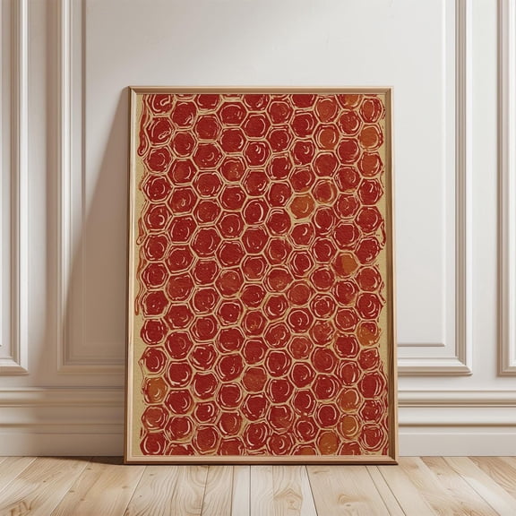 Abstract Red Honeycomb Poster Terracotta Geometric Hexagon Wall Art, Unframed Poster