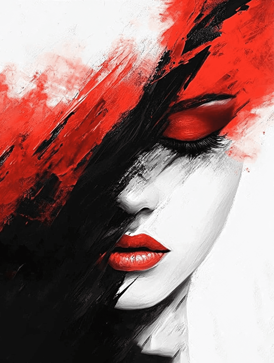 Abstract Red Lips Canvas Painting，Suitable for Living Room，Bedroom ...