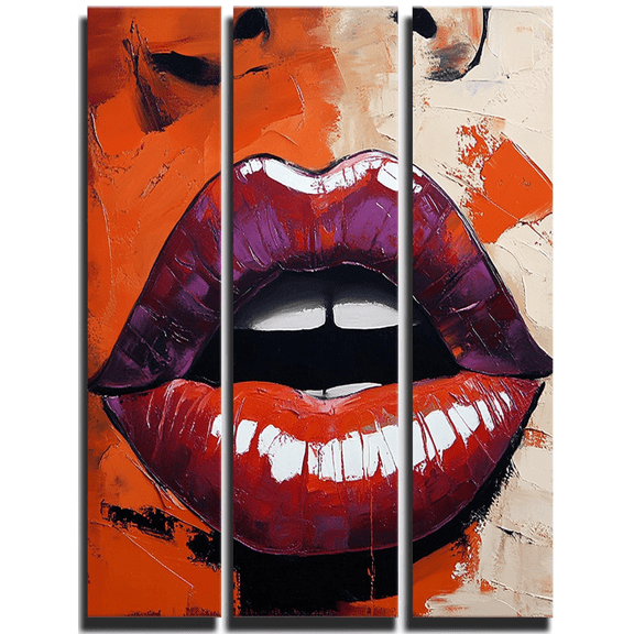 Abstract Red Lips Canvas Triptych Wall Art Suitable for Living Room Bedroom Bathroom Office and Hallway Decoration.