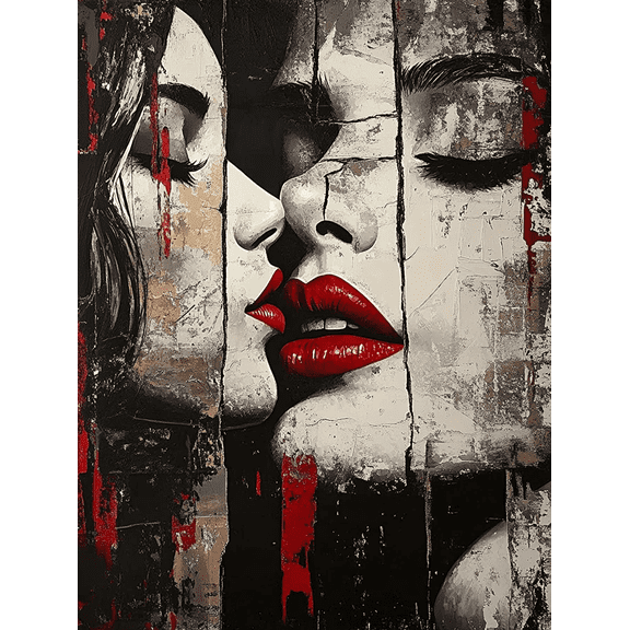 Abstract Red Lips Kiss Canvas Painting Wall ArtPerfect for Living RoomBedroomBathroomOfficeand Dinning Room Decoration.
