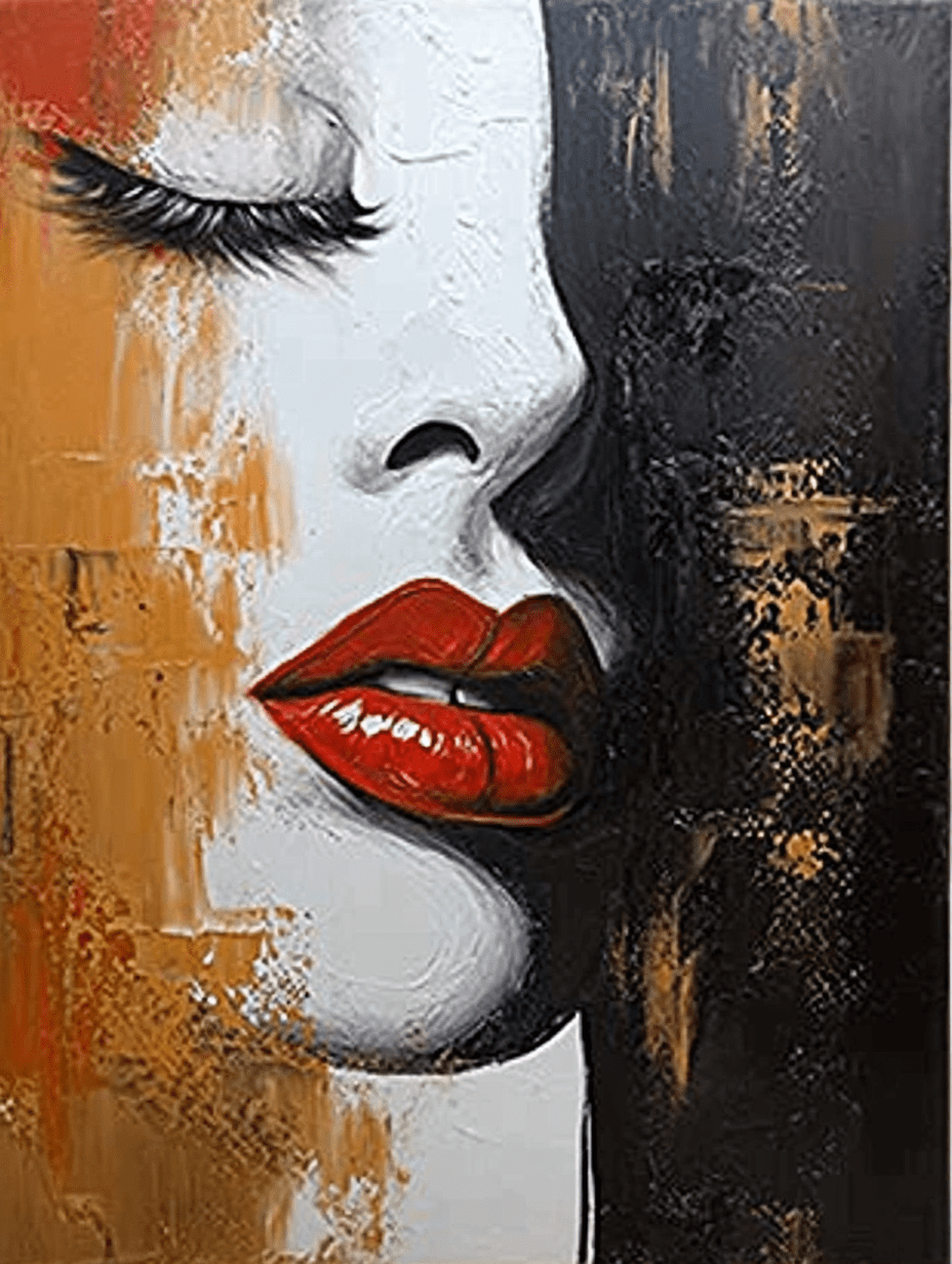 Abstract Red Lips Woman Canvas Painting Wall Art， Perfect for Living ...