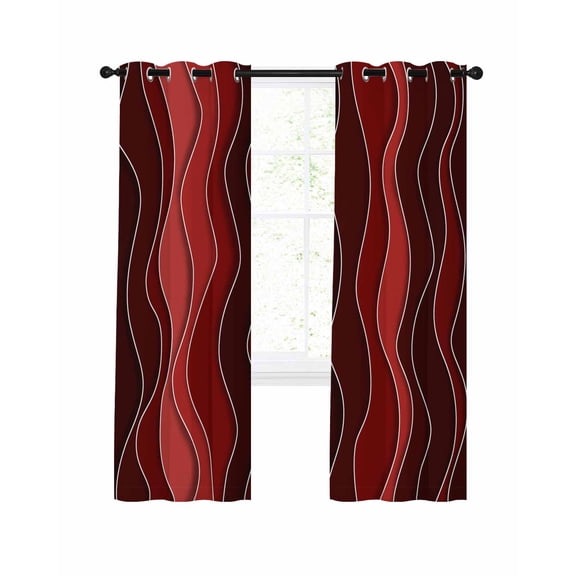 Abstract Red Moire Blackout Curtains 39 Inches Length, Gradient Coastal Ocean Geometric Waves Window Treatment Thermal Insulated Drapes for Bedroom Living Room 2 Panels 55x39 Inches