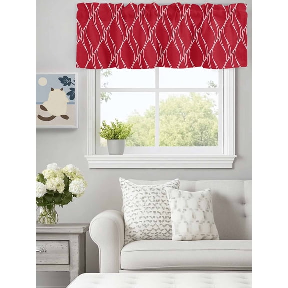 Abstract Red Morocco Stripe Art Valances for Windows,Kitchen Valance Rod Pocket Short Curtain, Geometric Modern Line Texture Valance Curtain Window Valances for Bedroom Bathroom Living Room 60x18in