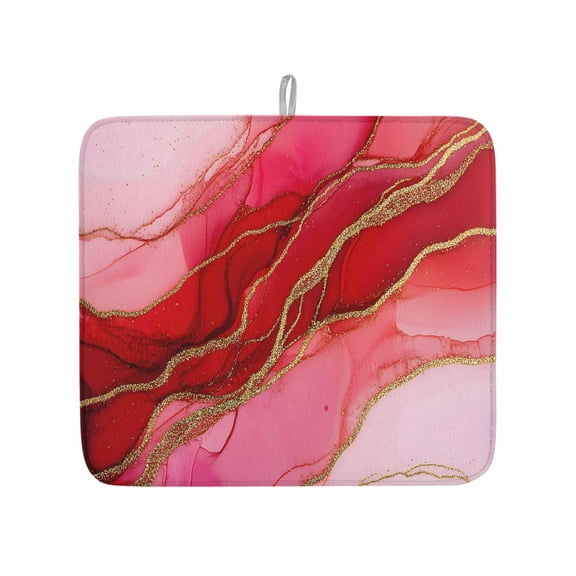 Abstract Red Ombre Marble Texture Dish Drying Mats for Kitchen Counter,Absorbent Microfiber Dish Drainer Rack Mat Gold Stripe Gradient Drying Pad for Sinks,Utensils,Countertops,16x18in