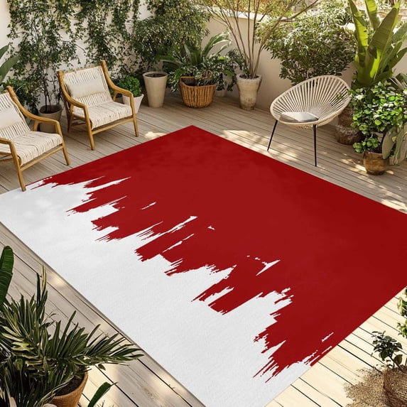 Abstract Red Outdoor Rug for Patio/Deck/Porch, Non-Slip Large Area Rug 5 x 8 Ft, Modern Minimalist Graffiti Artwork Indoor Outdoor Rugs Washable Area Rugs, Reversible Camping Rug Carpet Runner