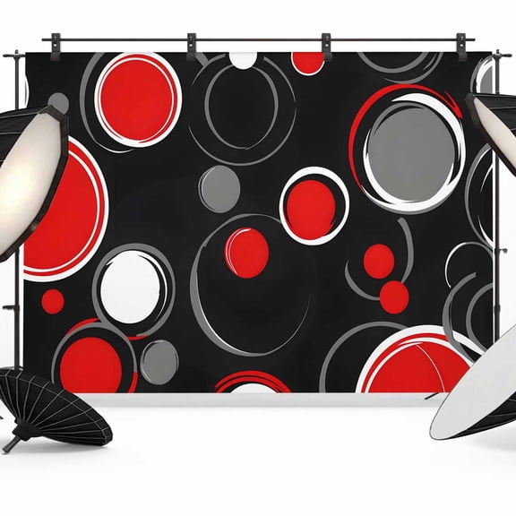 Abstract Red Photography Backdrop 7x5FT, Black Grey Circle Modern Geometric Art Photo Backdrops, Background for Photography Studio Photo Studio Background, Back Drop for Photoshoot