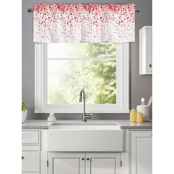 Abstract Red Polka Dot Valances for Windows,Kitchen Valance Rod Pocket Short Curtain,Watercolor Gradient Wave Point Valance Curtain Window Valances for Bedroom Living Room 42x12in
