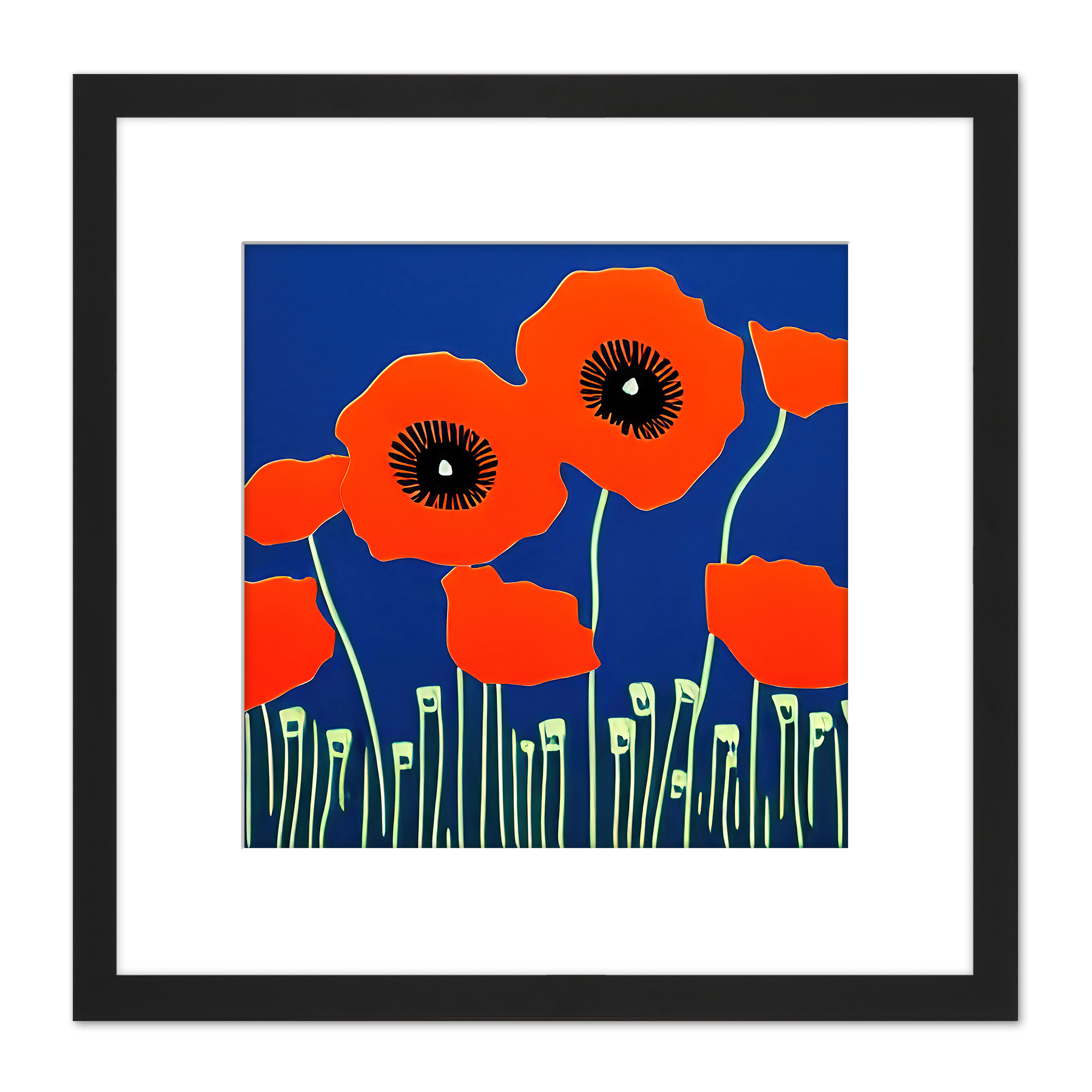 Abstract Red Poppy Abstract Red Poppy Flowers On An Azure Blue Background Minimalist ...