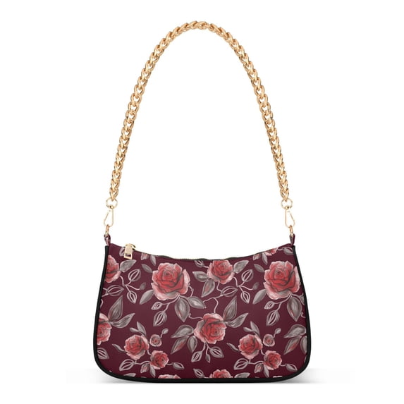 Abstract Red Rose Flower Watercolor Womens Chain Shoulder Bag Tote Handbag Clutch Hobo Purse with Zipper for Travel Casual