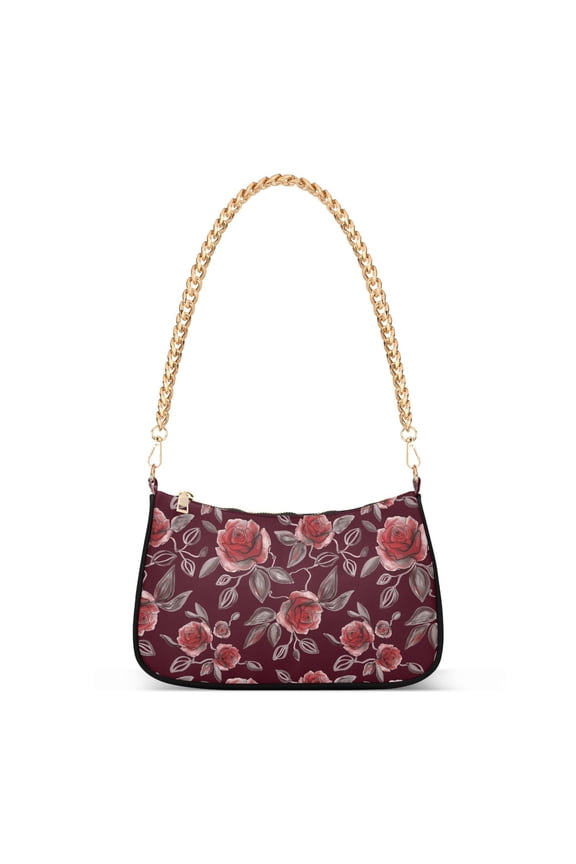 Abstract Red Rose Flower Watercolor Womens Chain Shoulder Bag Tote Handbag Clutch Hobo Purse with Zipper for Travel Casual