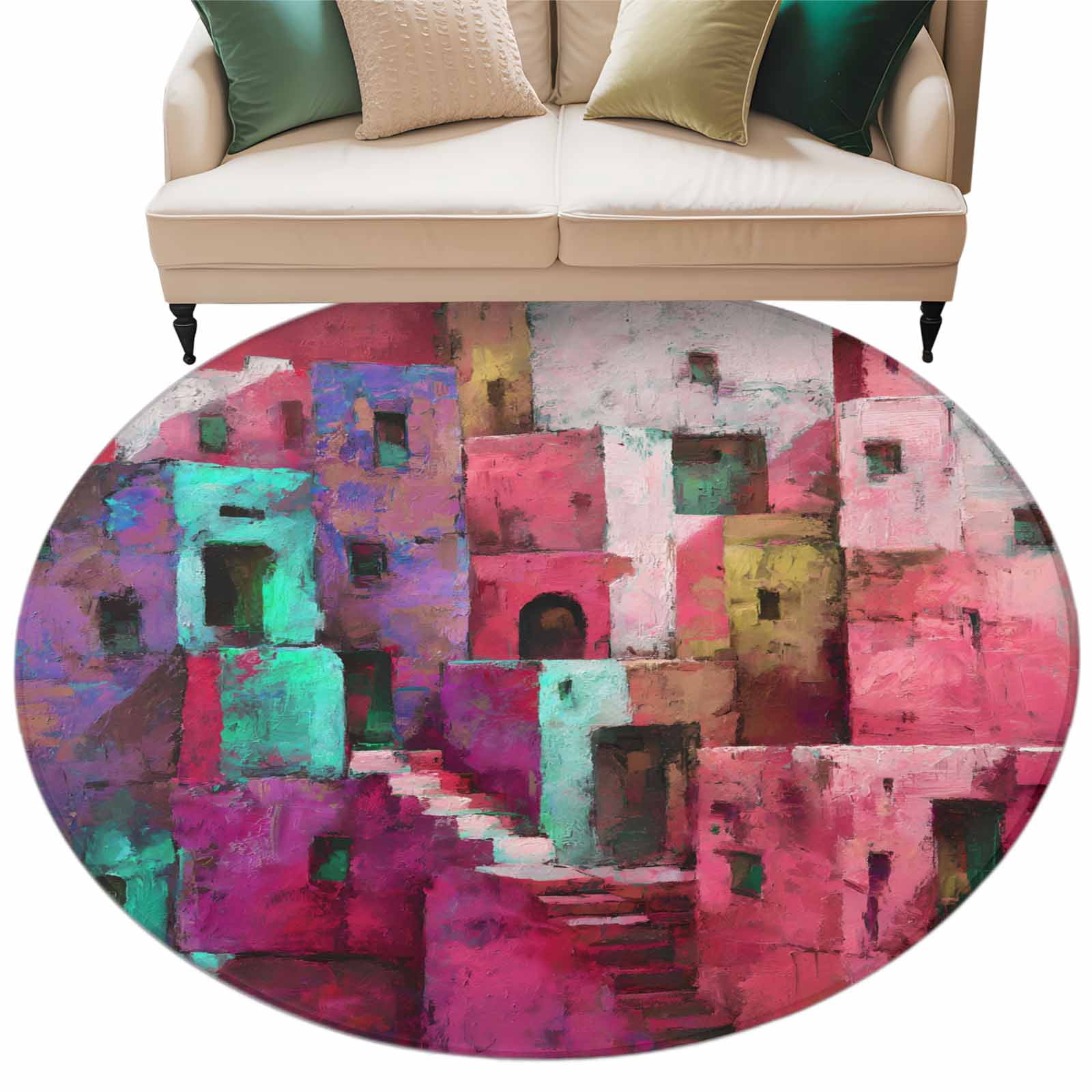 Abstract Red Round Area Rugs Collection 5', Painting Buildings ...