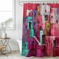 thumbnail image 1 of Abstract Red Small Stall Shower Curtain, Waterproof Shower Curtains for Bathroom, Painting Buildings Geometric Color Block Washable Fabric Bath Curtain for Bathtub Decoration with Hooks 36x72 Inches, 1 of 9