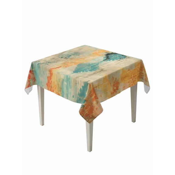 Abstract Red Table Cloth 60x60 Inch Square, Yellow Green Argyle Geometric Retro Bohemian Waterproof Tablecloth Washable Table Cover for Party Picnic Dinner Decor