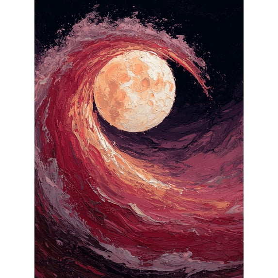 Abstract Red Wave And Moon Canvas Print Home Cafe Wall Art