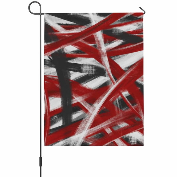 Abstract Red Waves Garden Flag 12 x 18 Inches, Modern Minimalist Red Black White Crossed Lines Weather Proof Outdoor Patio Flags Double Sided Small Garden Decoration for Yard Outside Home