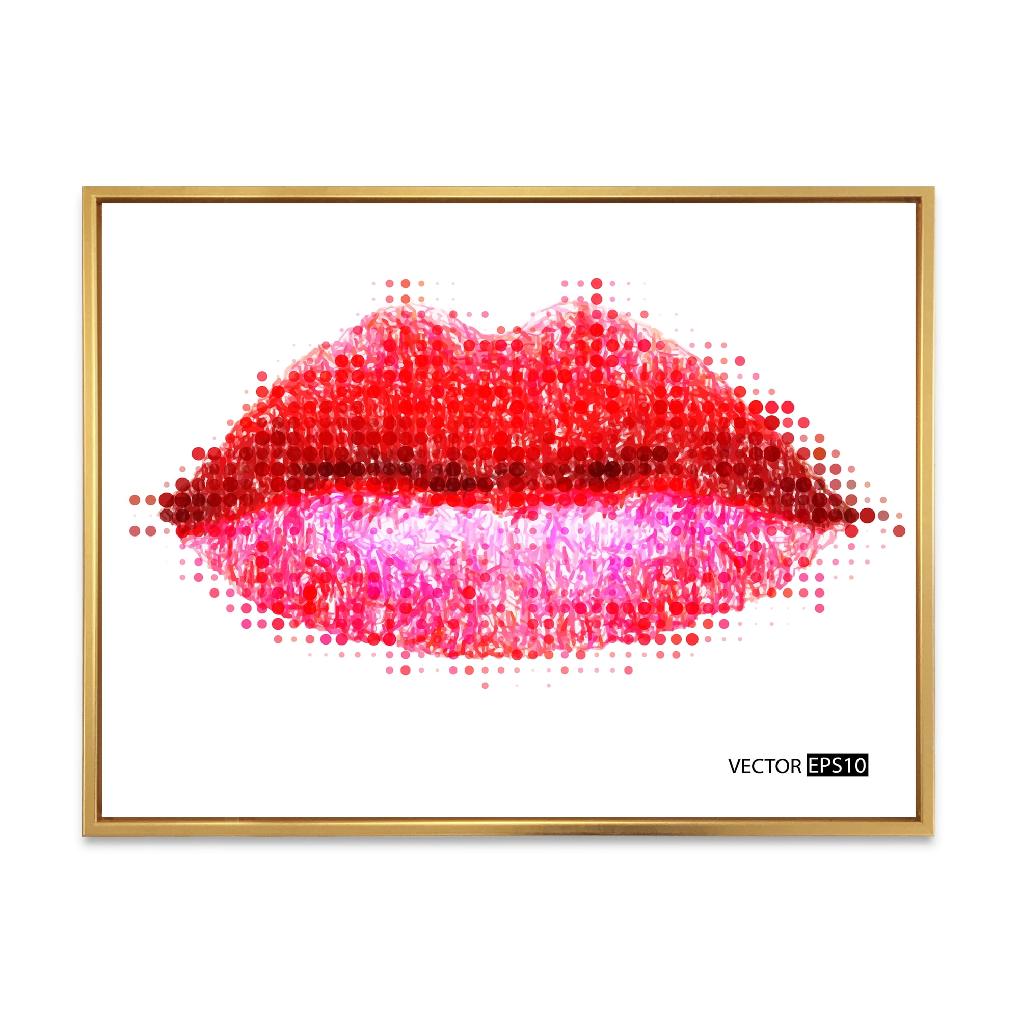 Abstract Red Woman Lips in Pixels 40 in x 30 in Framed Painting Canvas Art Print, by Designart