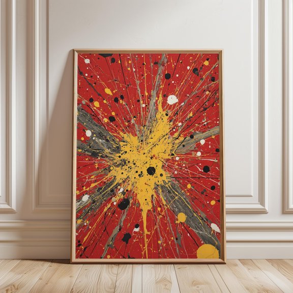 Abstract Red Yellow Explosion Splash Dynamic Paint Burst Bold Energy Modern Expressive Texture Statement Wall Decor Vibrant Art Print, Unframed Paper Print