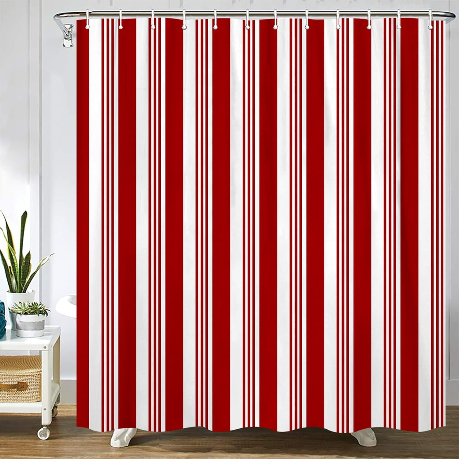 Abstract Red and White Striped Candy Cane Pattern Christmas Polyester ...