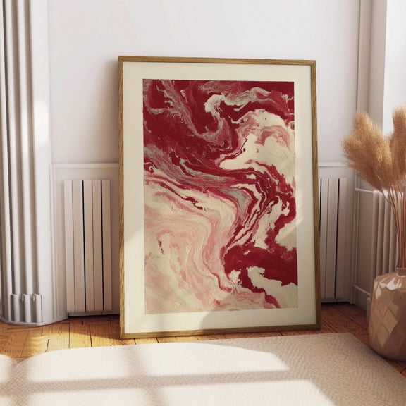 Abstract Red and White Swirl Vibrant Minimalist Maroon Artwork, Unframed Poster