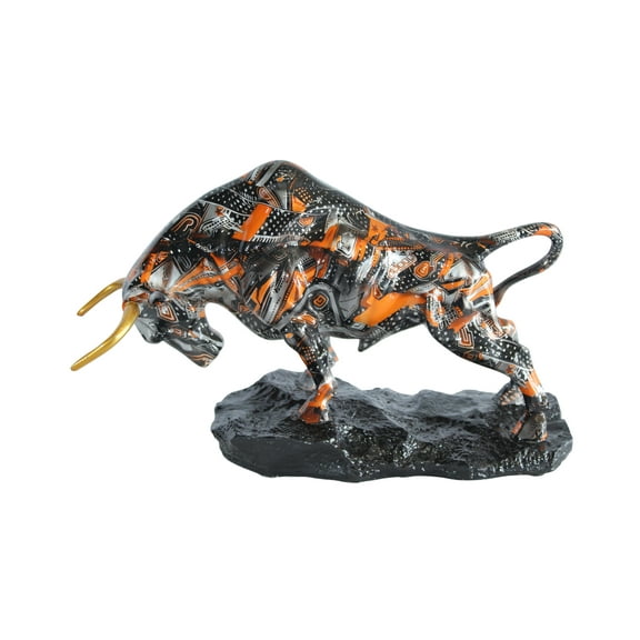 Abstract Resin Bull Statue in Orange and Black Urban Design 14" x 4" x 9"H