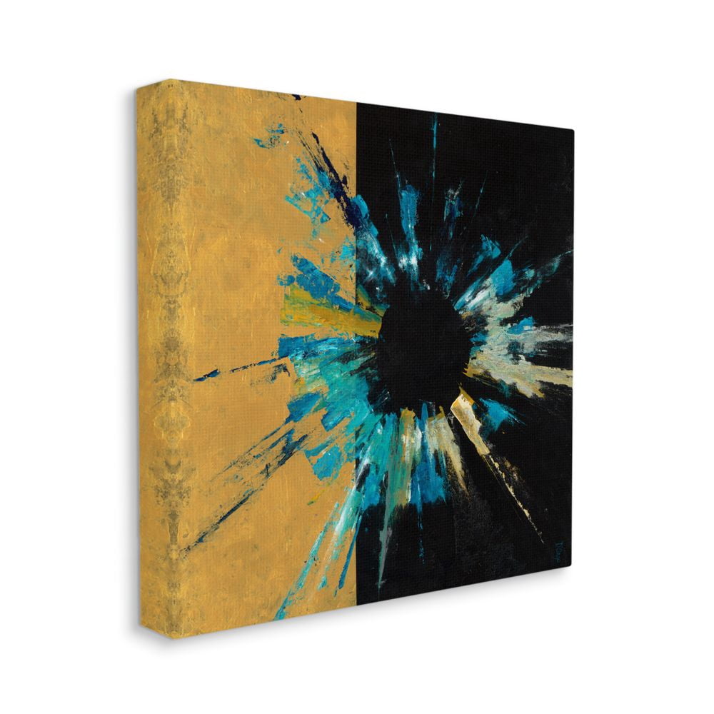 Abstract Retinal Circle over Black and Gold Abstract Gallery-Wrapped Canvas Print Wall Art, 17x17