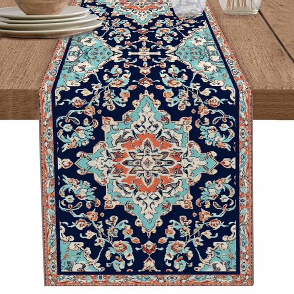 Abstract Retro Boho Aesthetic Flower Table Runner-70 Inch Long Mid Century Table Runners Linen Burlap Tablerunner for Kitchen Dining Room Holiday Party