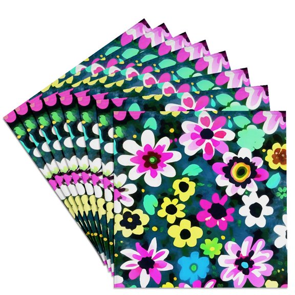 3drose, Abstract Retro Boho Spring Flowers Viva Magenta, Set of 8 Ceramic Tile Coasters