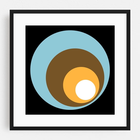 Abstract - Retro Circles BBBOW - Digital Art Geometric Abstract Modern Art Minimalist Mid-Century Modern Pattern Space Black Framed Wall Art Print 8 x 8 inches