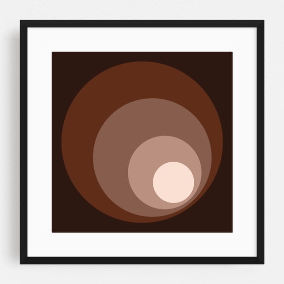 Abstract - Retro Circles Browns Taupes Cream - Digital Art Abstract Geometric Modern Art Minimalist Pattern Mid-Century Modern Art Deco Black Framed Wall Art Print 10 x 10 inches