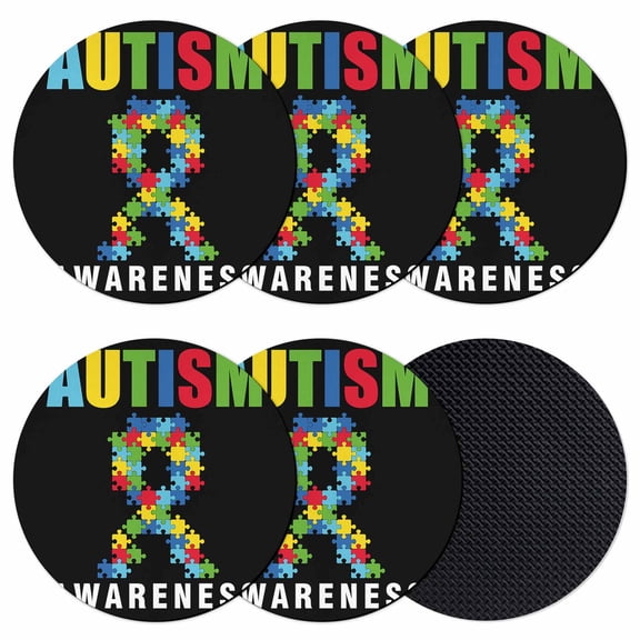 Abstract Retro Coasters for Drinks,Absorbent Non Slip Rubber Drink Coasters Set of 6 for Cup,Table,Bar,Home Decor, Autism Awareness Jigsaw Blocks Pieces Black