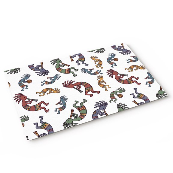 Abstract Retro Door Mat Tribes Man Playing Music Cartoon Non Slip Absorbent Entrance Mat Washable Low Profile Indoor Doormat for Front Door Entryway Entry 16"x24"