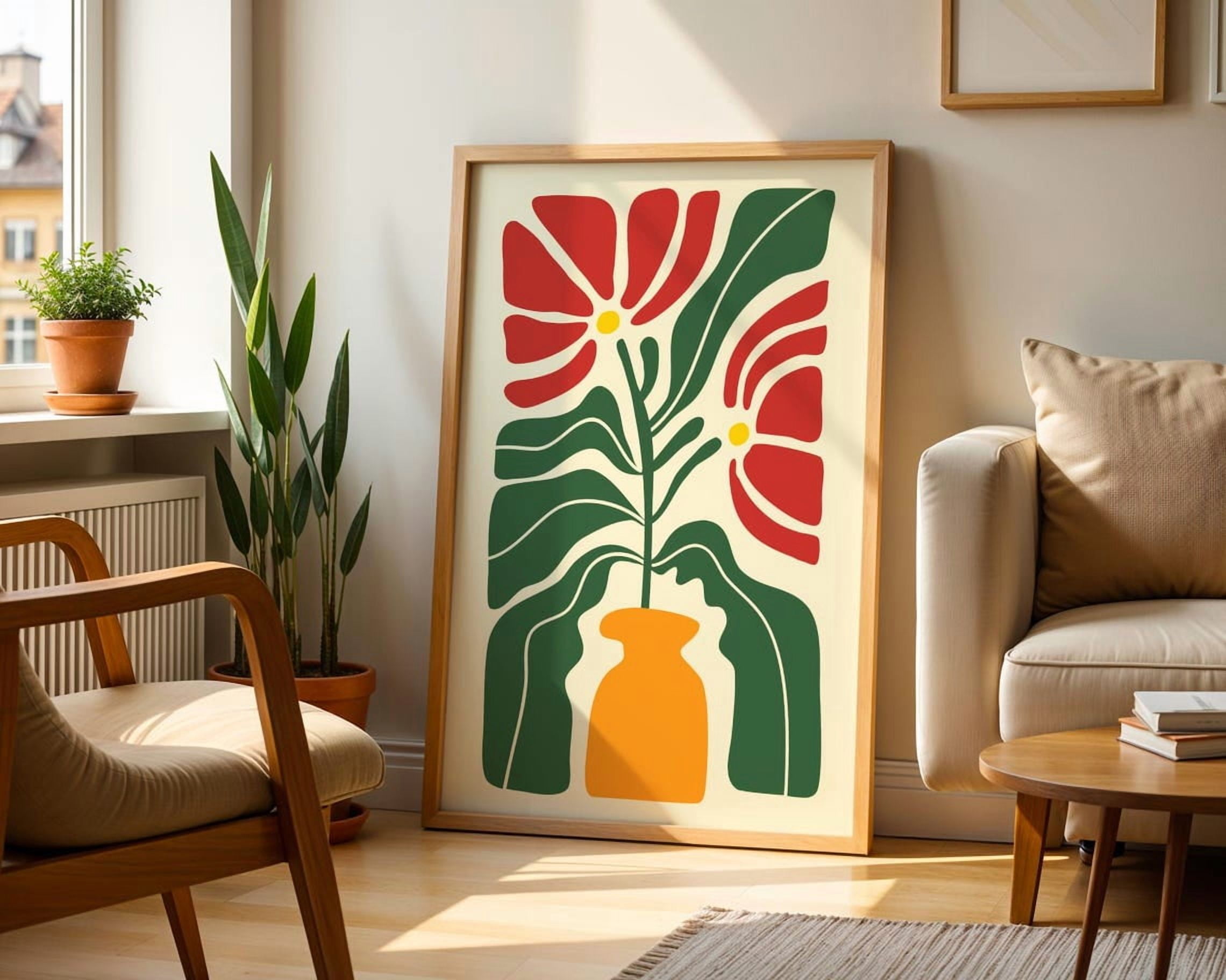 Curated visual reference: Abstract Retro Floral Wall Art Boho Flower Red Botanical Mid Photo Inspiration