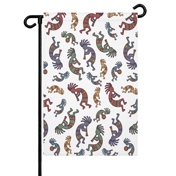 Abstract Retro Garden Flag 12x18 Inch Tribes Man Playing Music Cartoon Double Sided Small Decorative Garden Flags for Outside, Outdoor Yard Porch Lawn Decoration