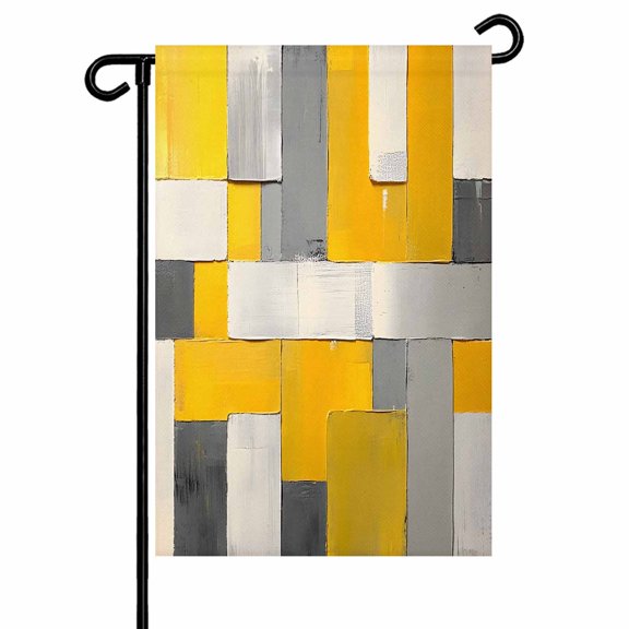 Abstract Retro Garden Flags for Outside Geometric Block Pattern Double Sided Yard Flags Outdoor House Decoration, Small 12X18 Inch, Yellow Gray