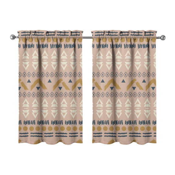 Abstract Retro Kitchen Curtains 2 Pack, 27.5x39 Inch Geometric Plaid Tier Curtains, Bohemian Artistic Window Panels for Small Windows