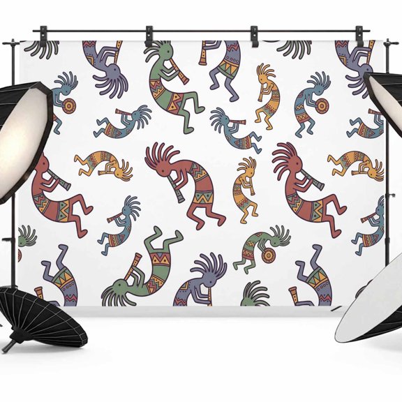 Abstract Retro Photography Backdrop 7x5FT, Tribes Man Playing Music Cartoon Photo Backdrops, Background for Photography Studio Photo Studio Background, Back Drop for Photoshoot
