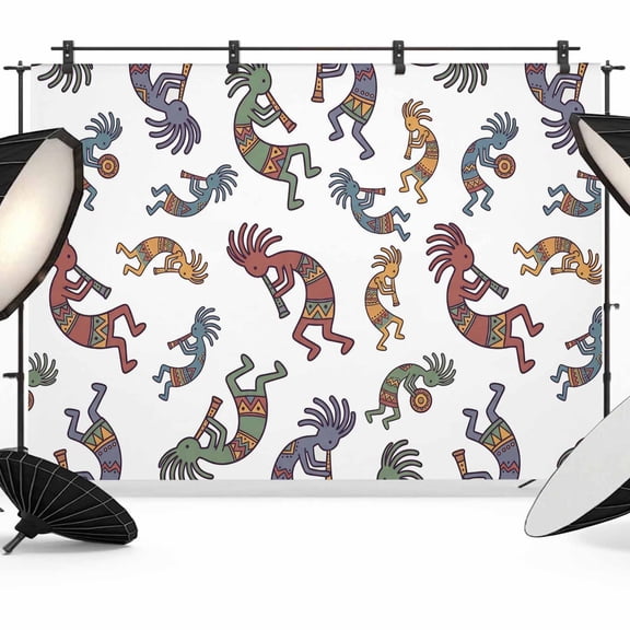 Abstract Retro Photography Backdrop 8x6FT, Tribes Man Playing Music Cartoon Photo Backdrops, Background for Photography Studio Photo Studio Background, Back Drop for Photoshoot
