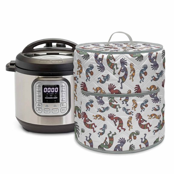 Abstract Retro Rice Cooker Cover 8 Quart Tribes Man Playing Music Cartoon Pressure Cooker Cover Appliance Protector Dust Case with Pocket and Handle for Kitchen