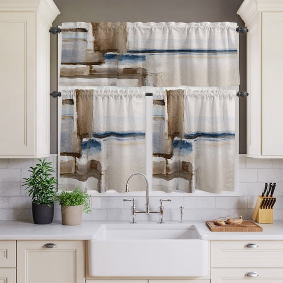 Burgundy Red Stripe Retro Linen Curtain Tier and Valance Set 3 Piece ...