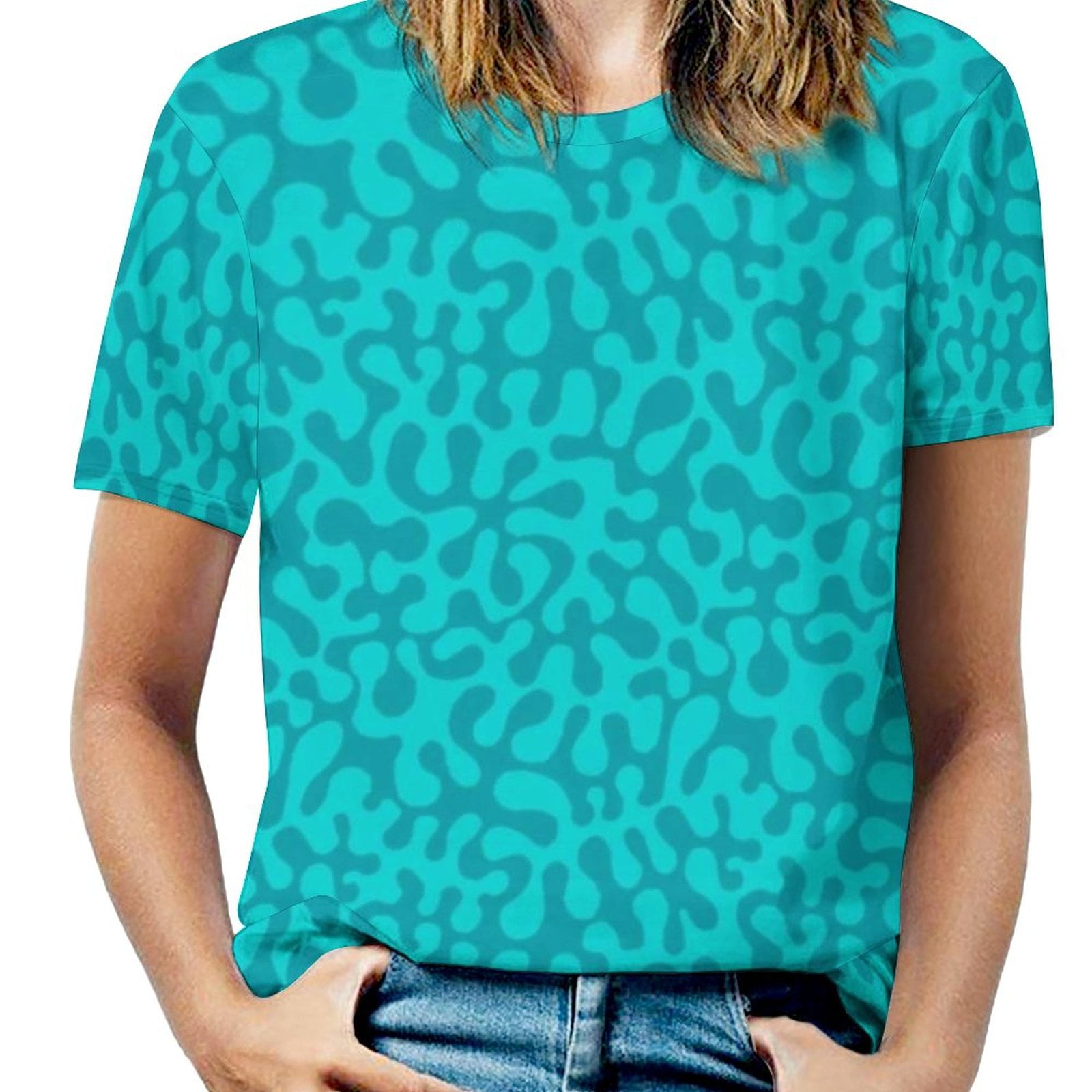 Abstract Retro Summer Teal Groovy Pattern New Fashion Zip Off Shoulder