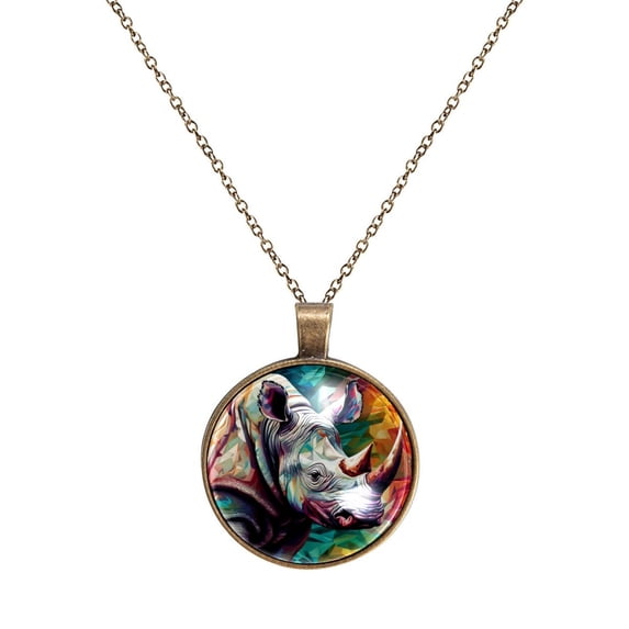 Abstract Rhinoceros Necklace Personalized Custom Photo Round Pendant Adjustable Stainless Steel Necklaces with Gift Box for Men Women Mothers Valentine's Jewelry Gift