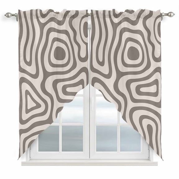 Abstract Ribbon Bands Swag Curtain Valance for Windows, Modern Minimalist Boho Beige Brown Geometric Window Treatments Short Swag Topper for Kitchen Windows Bathroom Bedroom, 36"x36"