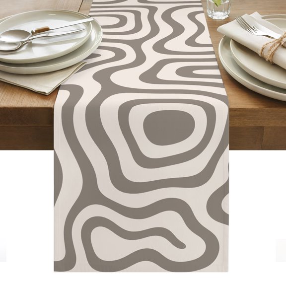 Abstract Ribbon Bands Table Runner, Modern Minimalist Boho Beige Brown Geometric Washable Kitchen Table Runners Dress Scarves for Dining Table Decorations Party/Restaurant/Indoor Outdoor Use, 13x36in
