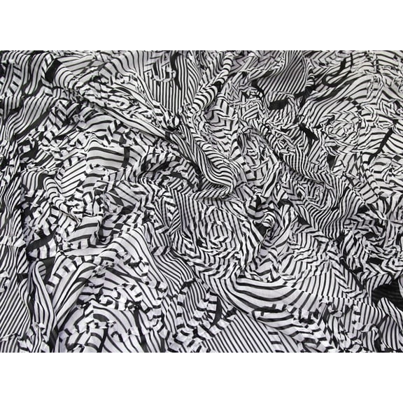 Minerva Deadstock Embroidered Sheer Chiffon Fabric, Black and White Abstract Print for Dressmaking, 58" Wide, By the Yard