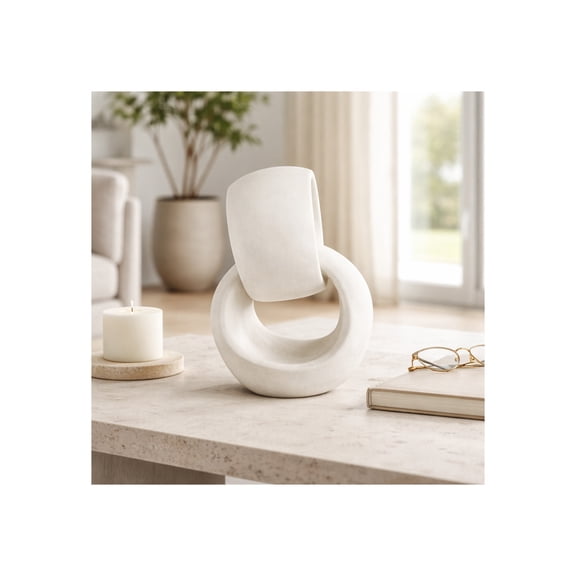 Abstract Ring Resin Sculpture for Home Decor - Striking Living Room Accent for Bathroom Vanity and Coffee Table - Decorative Office Ornament for Shelf, Table, or Desk Display - 13", White
