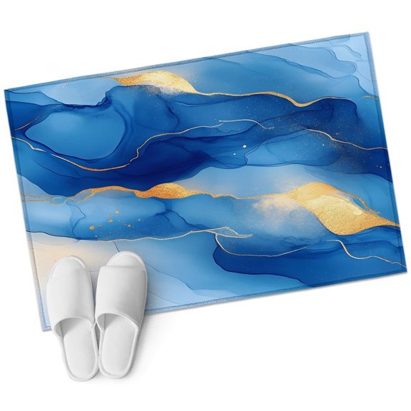 Abstract Ripple Effect Rectangle Area Rug 2x3ft Blue Gold Marble Texture Washable Rugs for Living Room, Non Slip Soft Carpet for Bedroom Entryway Dining Room